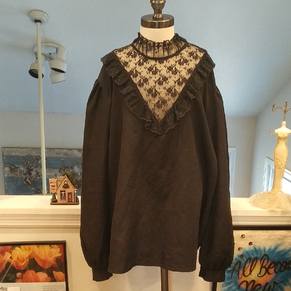 Lady Holiday Vintage Elegant Black Lace Blouse